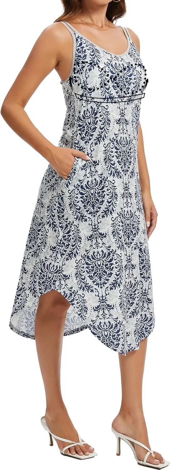 ANYFITTING Built in Bra Summer Dresses for Women 2025 Midi Flowy Hawaiian Casual Dress with Pockets Floral Sundresses