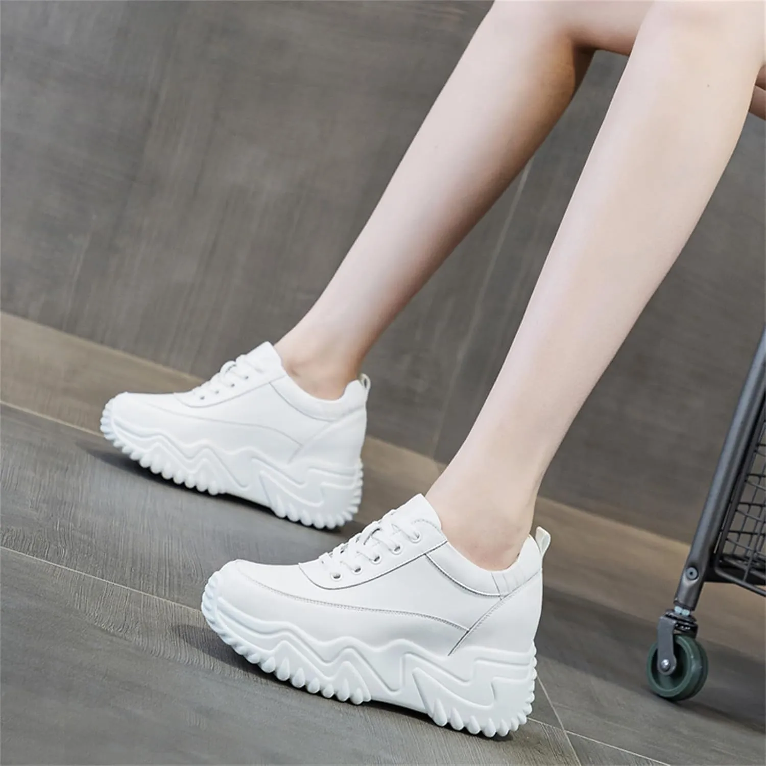 AONEGOLD Platform Sneakers High Heel Wedge Sneakers for Women Fashion Leather Chunky Sneakers Casual Walking Shoes Lace up Sneakers Increasing 3.15 inch