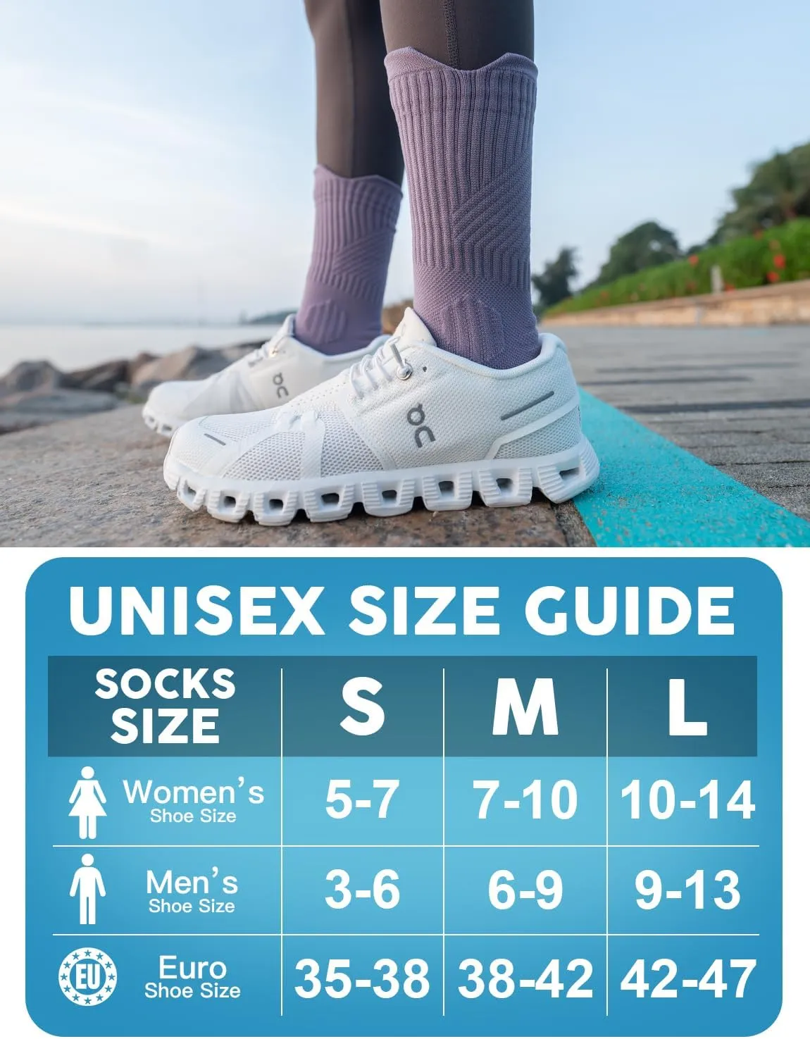Bamboo Viscose Compression Running Crew Socks, Coolmax Moisture-Wicking Anti-Blister Hiking&Gym Athletic Socks