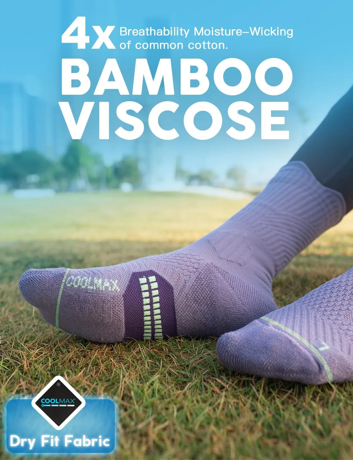 Bamboo Viscose Compression Running Crew Socks, Coolmax Moisture-Wicking Anti-Blister Hiking&Gym Athletic Socks
