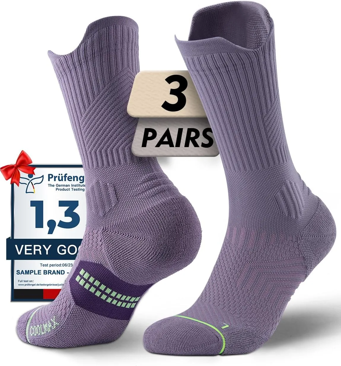Bamboo Viscose Compression Running Crew Socks, Coolmax Moisture-Wicking Anti-Blister Hiking&Gym Athletic Socks