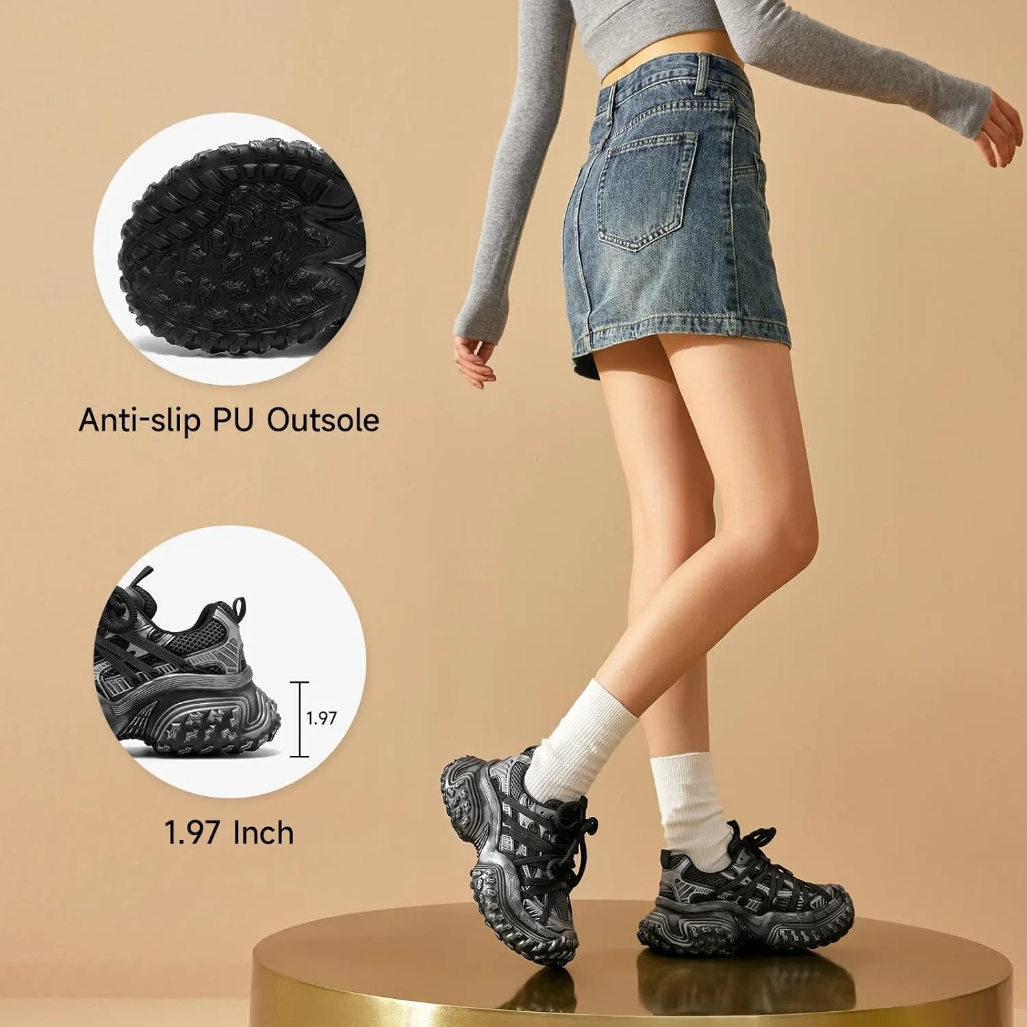 BEAU TODAY Chunky Sneakers for Women，Womens Fashion Sneakers, Genuine Leather Sneakers for Women, Lace Up Comfortable Casual Walking Dad Shoes