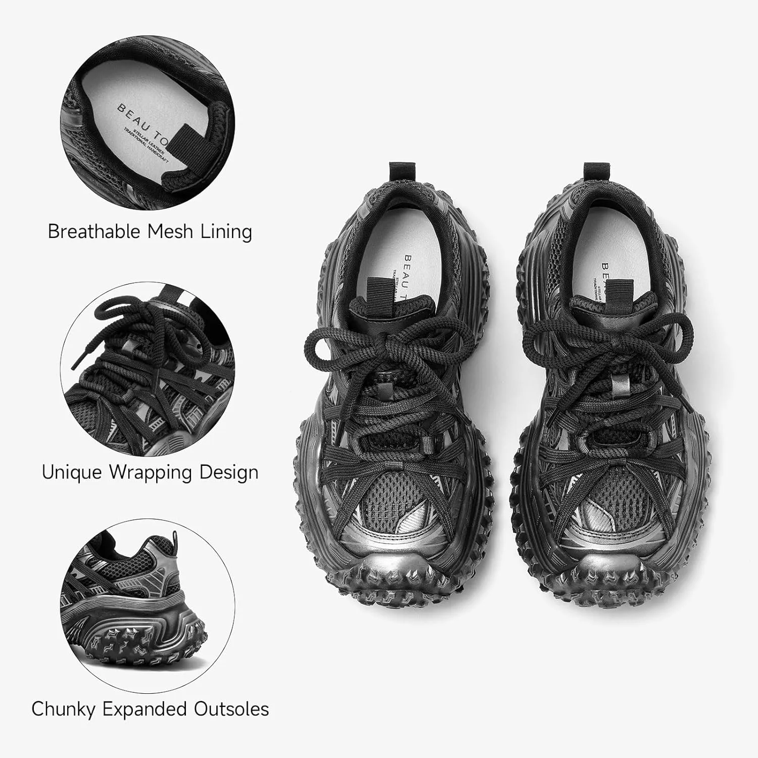BEAU TODAY Chunky Sneakers for Women，Womens Fashion Sneakers, Genuine Leather Sneakers for Women, Lace Up Comfortable Casual Walking Dad Shoes