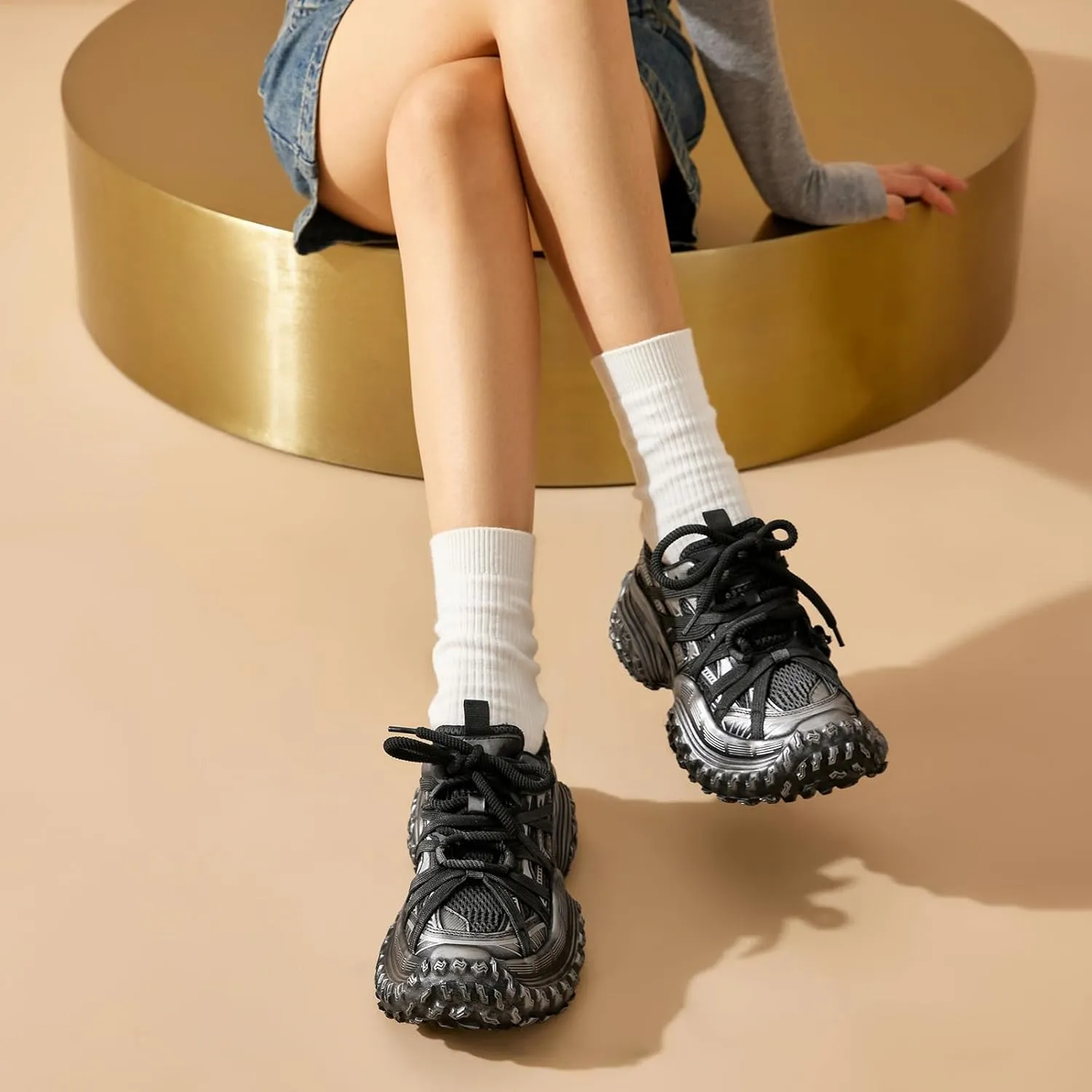 BEAU TODAY Chunky Sneakers for Women，Womens Fashion Sneakers, Genuine Leather Sneakers for Women, Lace Up Comfortable Casual Walking Dad Shoes