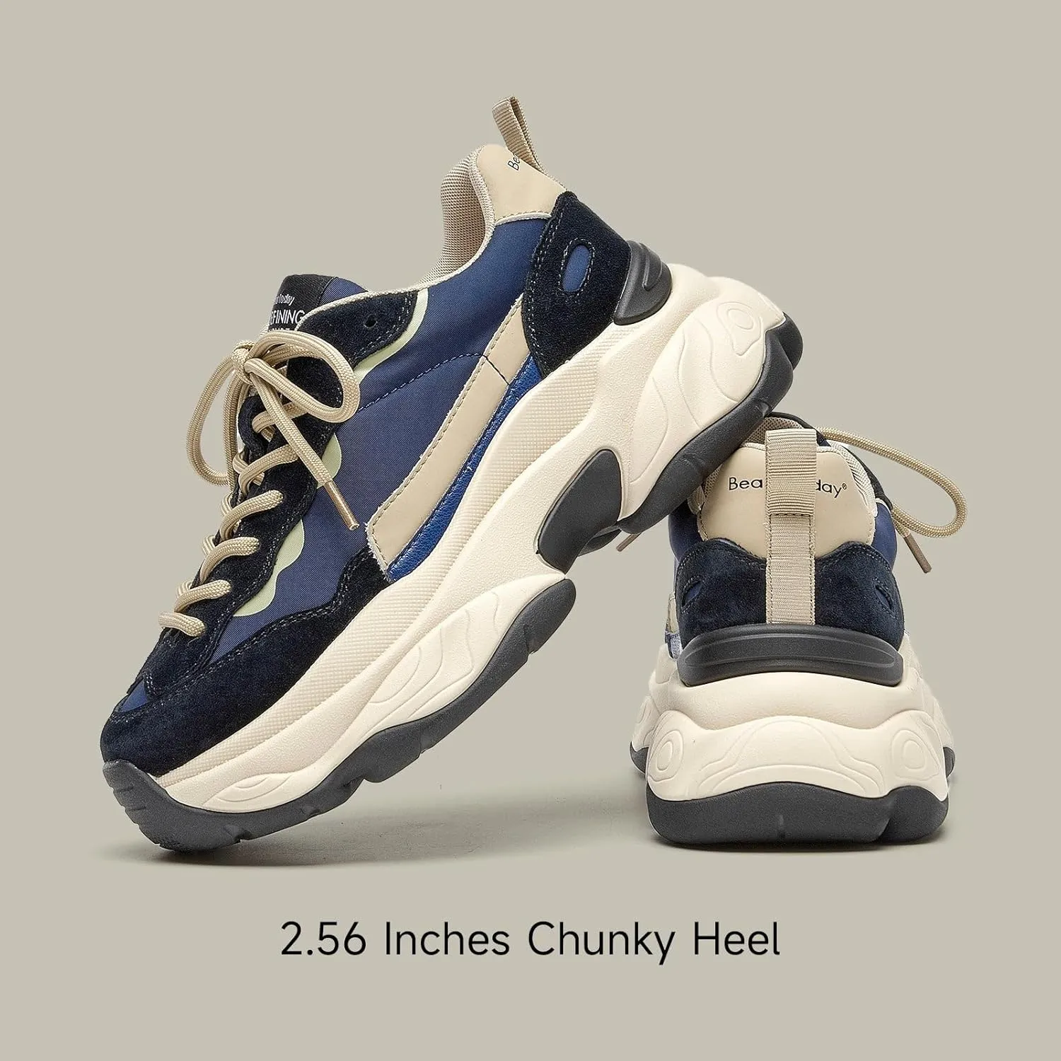 BEAU TODAY Womens Chunky Sneakers, Chunky Shoes for Women, Lace up Comfortable Fashion Dad Sneaker