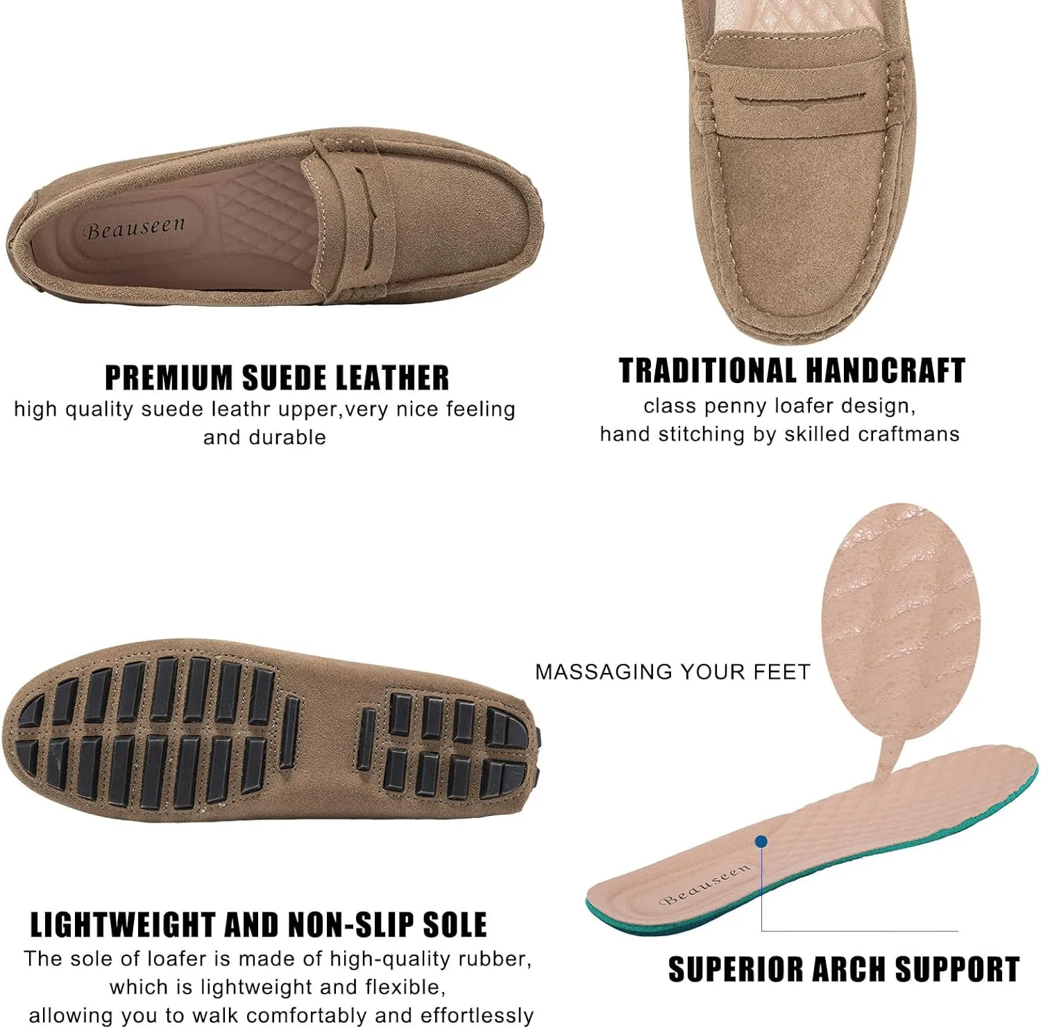 BEAUSEEN Women's Genuine Leather Penny Loafers Classic Driving Moccasins Casual Slip On Comfort Women Loafer Shoes