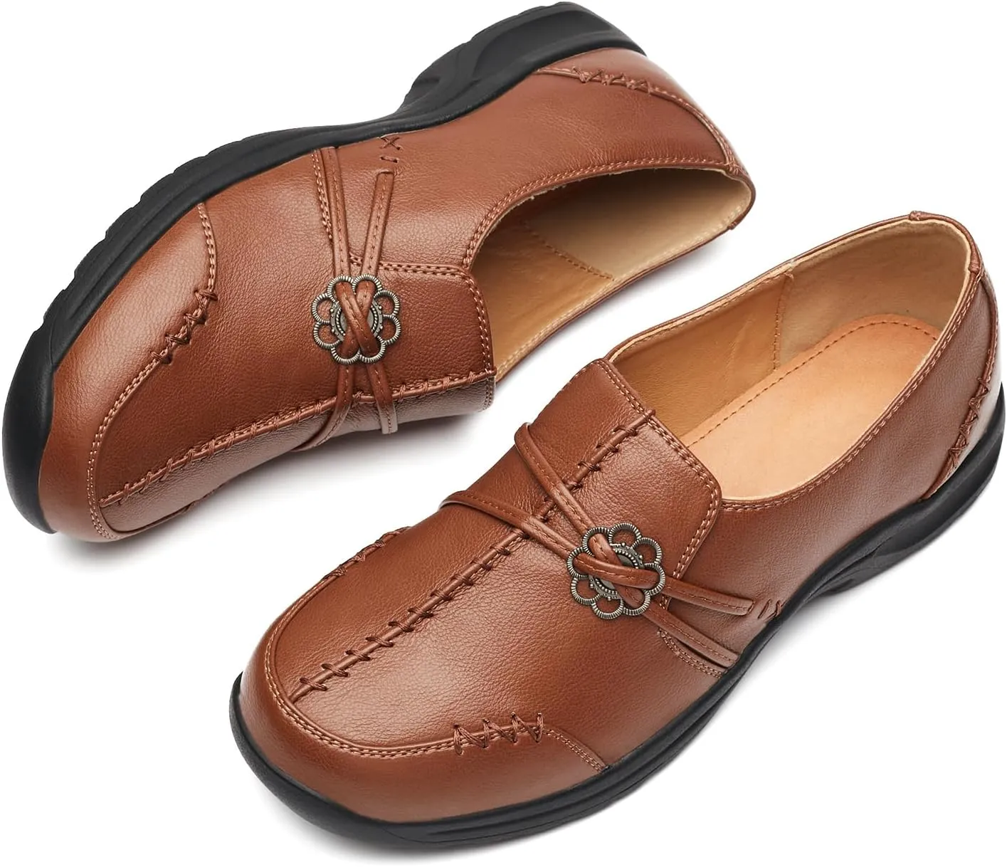 BGSTGUDS Women's Wide Loafers Shoes Wide Toe Box Dress Shoes Trendy Slip on Casual Penny Loafers