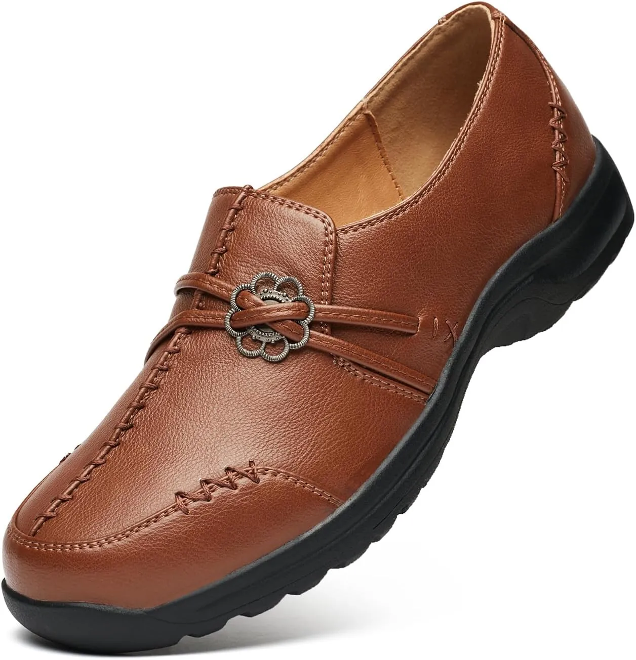 BGSTGUDS Women's Wide Loafers Shoes Wide Toe Box Dress Shoes Trendy Slip on Casual Penny Loafers