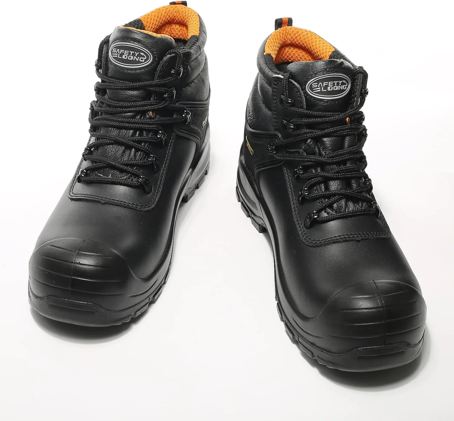 Black Work Boots for Men Composite Toe Non Slip Comfortable Leather Waterproof Lightweight Industrial Construction Safety Shoes