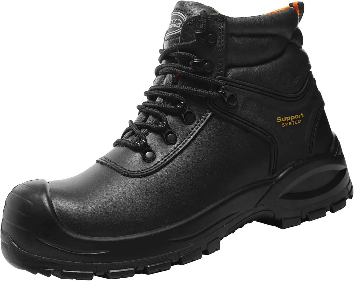 Black Work Boots for Men Composite Toe Non Slip Comfortable Leather Waterproof Lightweight Industrial Construction Safety Shoes