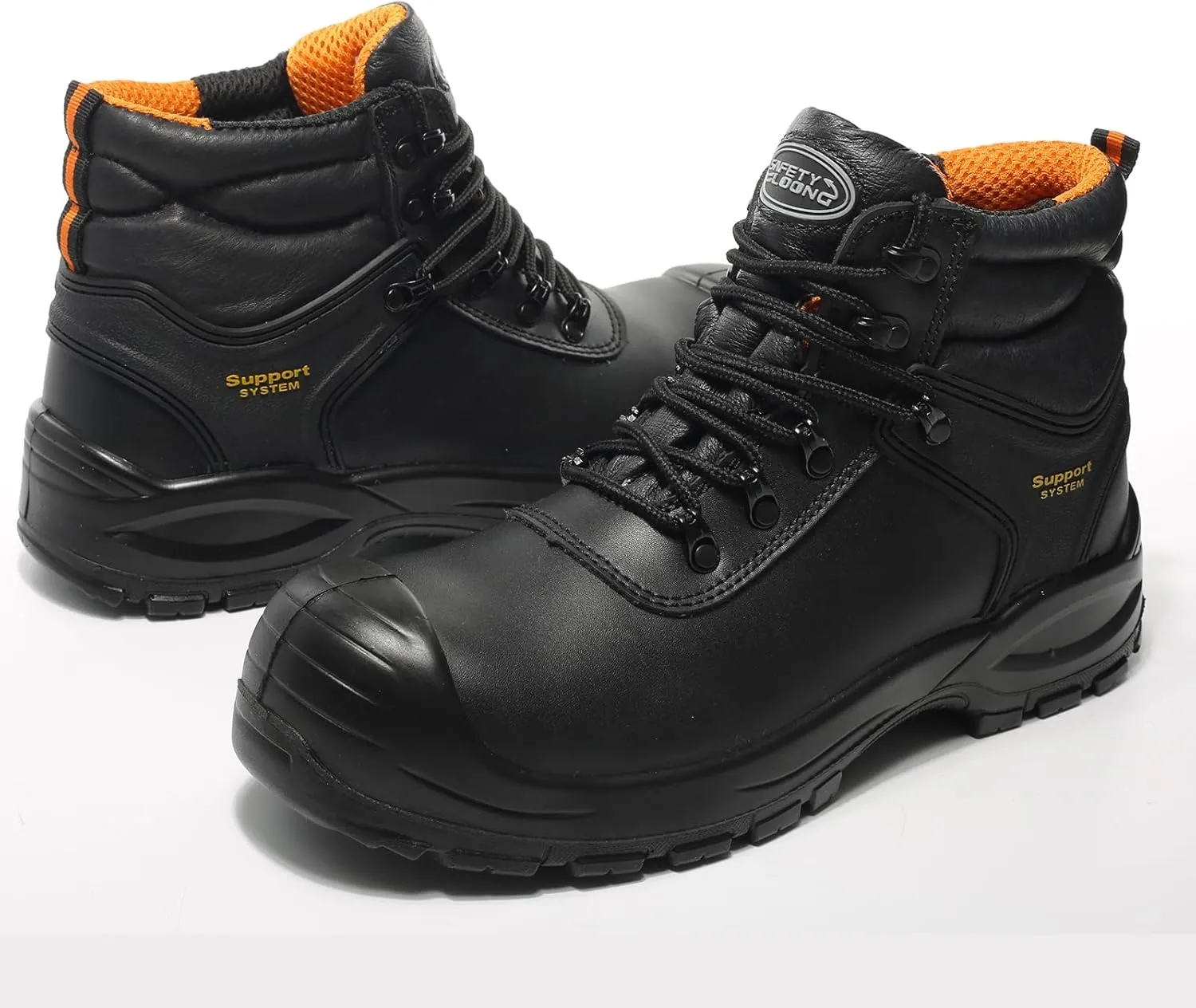 Black Work Boots for Men Composite Toe Non Slip Comfortable Leather Waterproof Lightweight Industrial Construction Safety Shoes