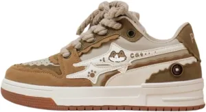 Bobo's House Friendly Kitty Chunky Brown Sneakers Kawaii Unisex Vegan Leather Platform Shoes