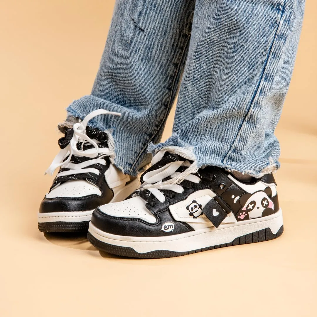 Bobo's House Sparkly Eyed Panda Chunky Sneakers Kawaii Unisex Vegan Leather Platform Shoes