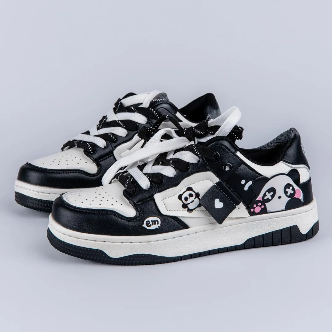 Bobo's House Sparkly Eyed Panda Chunky Sneakers Kawaii Unisex Vegan Leather Platform Shoes
