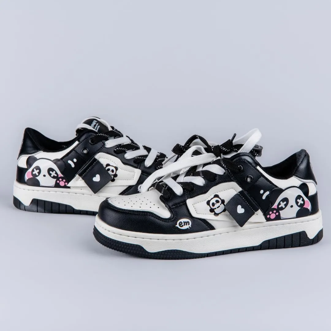 Bobo's House Sparkly Eyed Panda Chunky Sneakers Kawaii Unisex Vegan Leather Platform Shoes