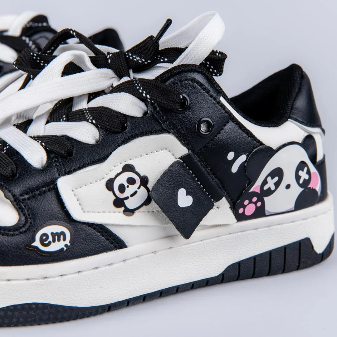 Bobo's House Sparkly Eyed Panda Chunky Sneakers Kawaii Unisex Vegan Leather Platform Shoes
