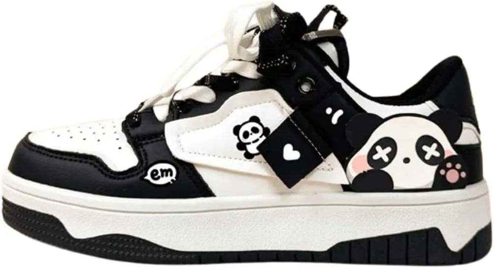 Bobo's House Sparkly Eyed Panda Chunky Sneakers Kawaii Unisex Vegan Leather Platform Shoes