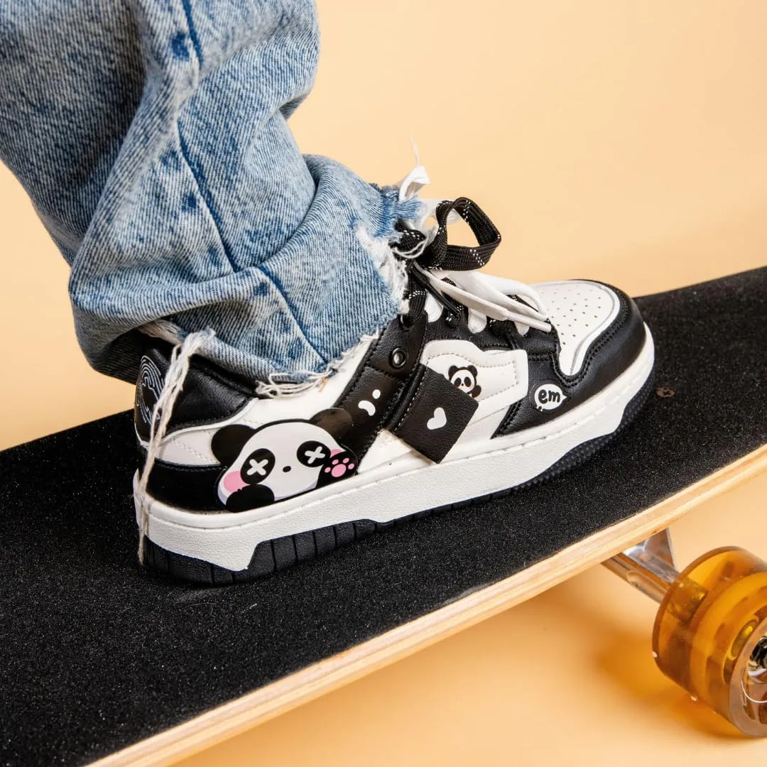 Bobo's House Sparkly Eyed Panda Chunky Sneakers Kawaii Unisex Vegan Leather Platform Shoes
