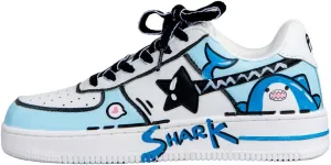 Bobo's House Unisex Hand-Painted Blue Shark Chunky Sneakers Kawaii Ocean-Inspired Vegan Platform Shoes