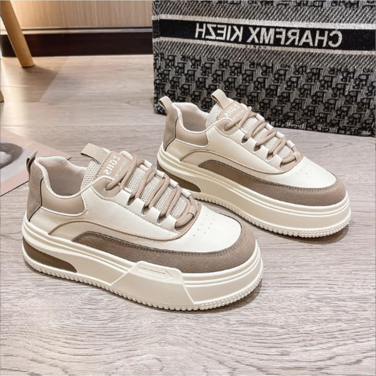 Bold Chunky Trendy Sneakers for Women – Retro Color Block Kicks with All-Day Comfort – Elevate Your Casual Style in Red, Black, or Beige