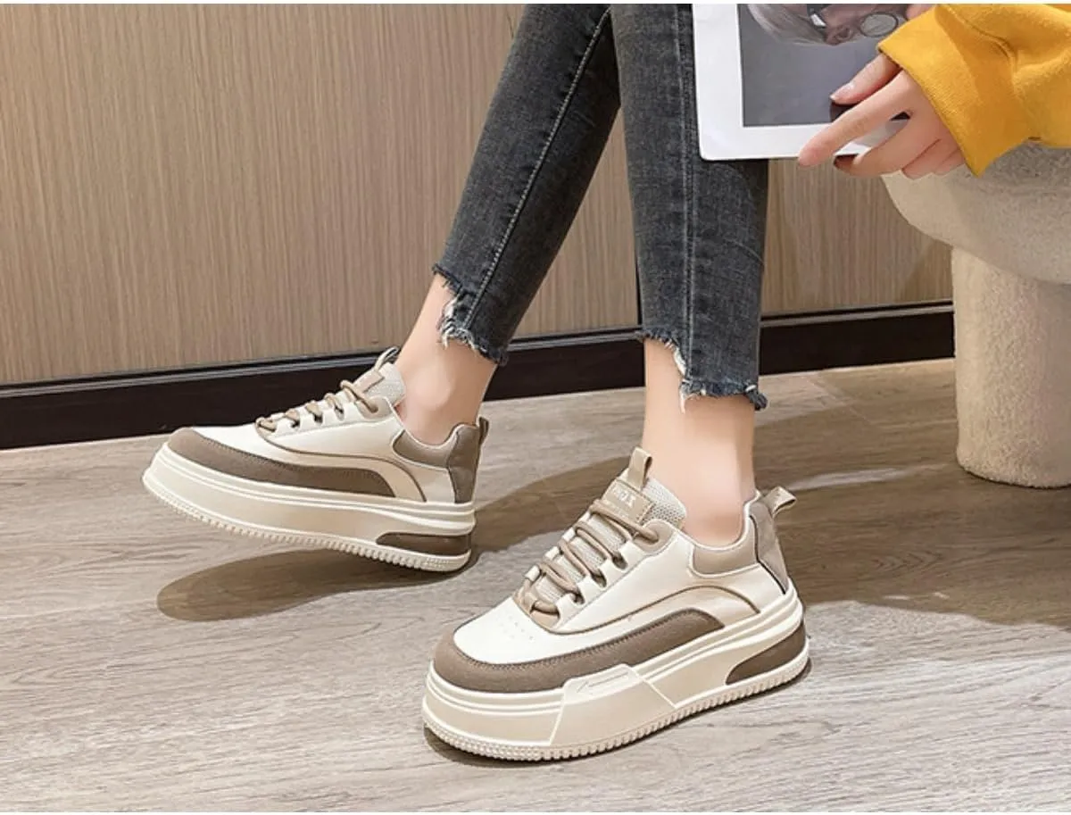 Bold Chunky Trendy Sneakers for Women – Retro Color Block Kicks with All-Day Comfort – Elevate Your Casual Style in Red, Black, or Beige