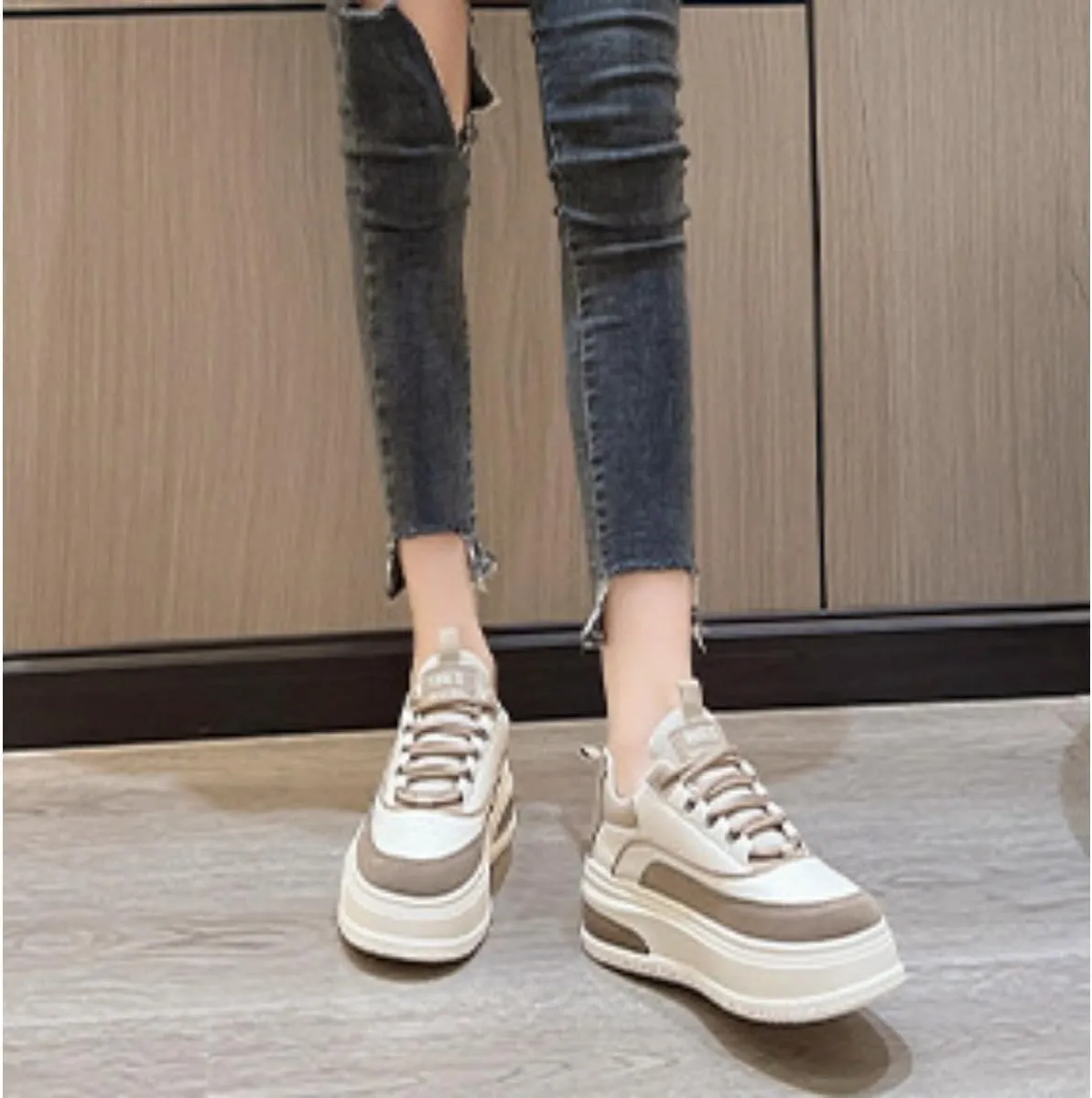 Bold Chunky Trendy Sneakers for Women – Retro Color Block Kicks with All-Day Comfort – Elevate Your Casual Style in Red, Black, or Beige