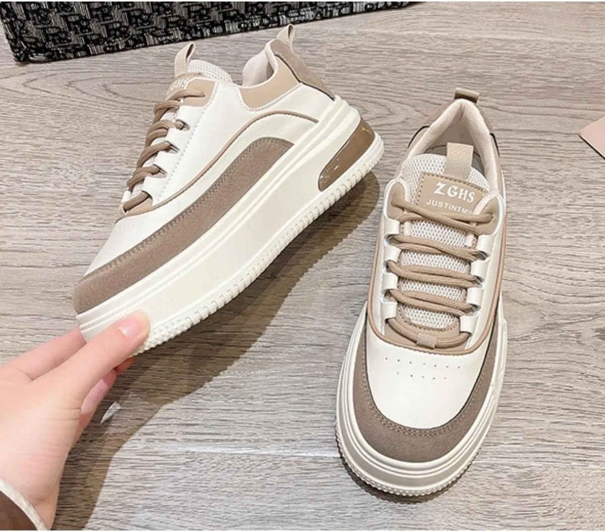 Bold Chunky Trendy Sneakers for Women – Retro Color Block Kicks with All-Day Comfort – Elevate Your Casual Style in Red, Black, or Beige