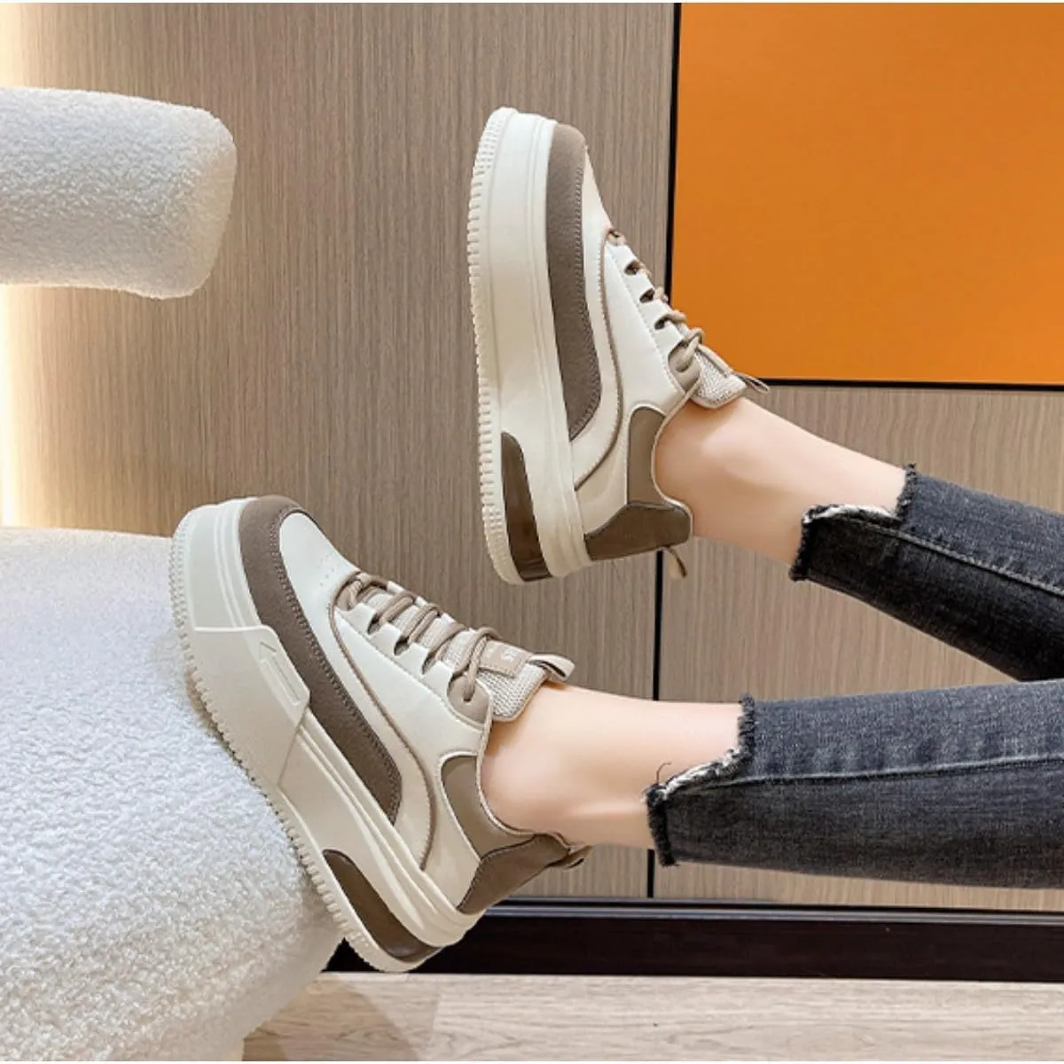 Bold Chunky Trendy Sneakers for Women – Retro Color Block Kicks with All-Day Comfort – Elevate Your Casual Style in Red, Black, or Beige