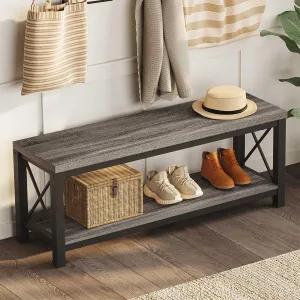 BON AUGURE Shoe Bench, Industrial Shoe Rack Bench for Entryway, Modern Shoes Storage Benches for Front Door, Foyer, Entrance, Mudroom, Bedroom (Dark Gray Oak)