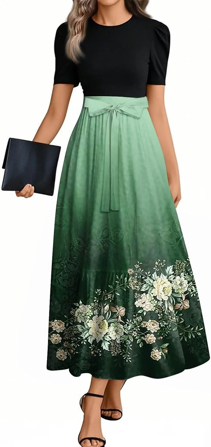 Bow Detail Maxi Dresses for Women 2025, High Waisted Spring Elegant Trendy Casual Beach Womens Sundresses