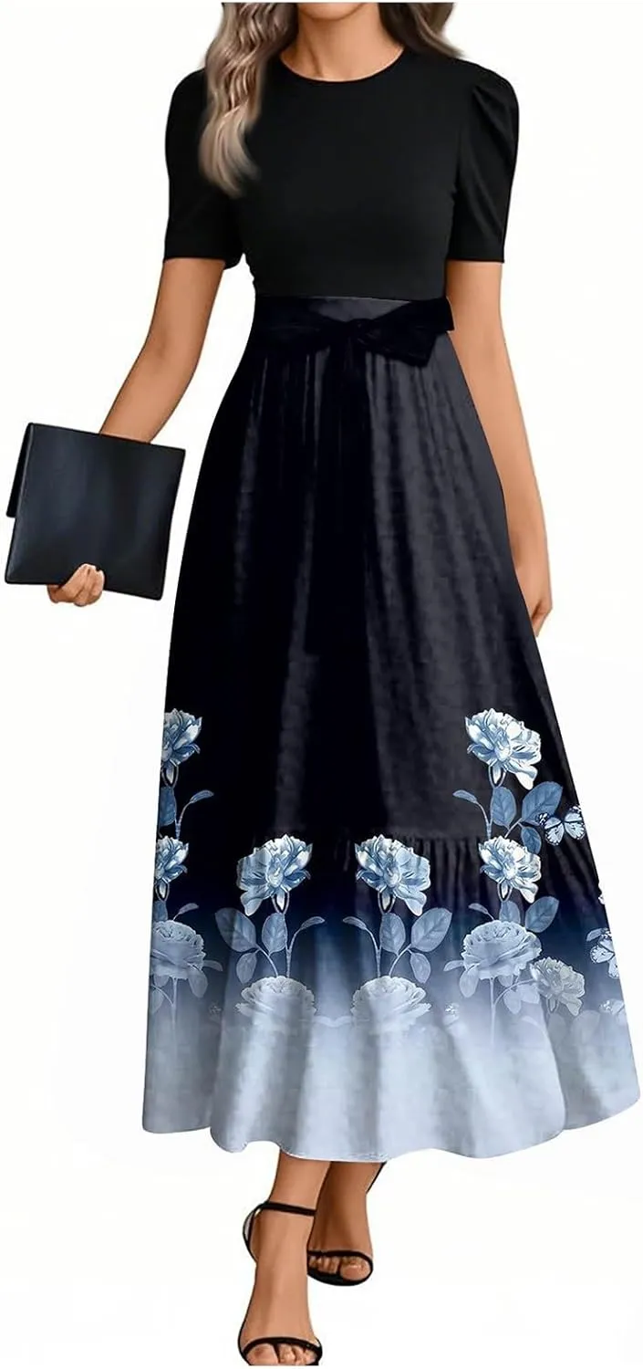 Bow Detail Maxi Dresses for Women 2025, High Waisted Spring Elegant Trendy Casual Beach Womens Sundresses