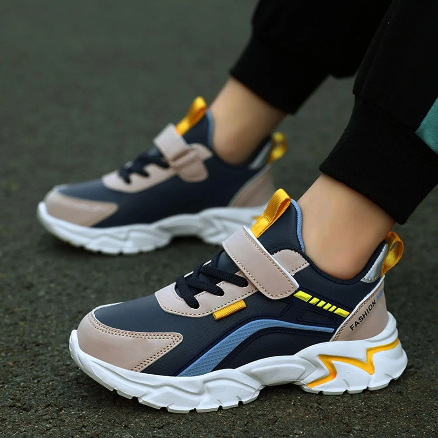 Boys Girls Running Shoes Kids Chunky Platform Toddler Sneakers Lightweight Lace Up Tennis Shoes Gym Athletic Shoes