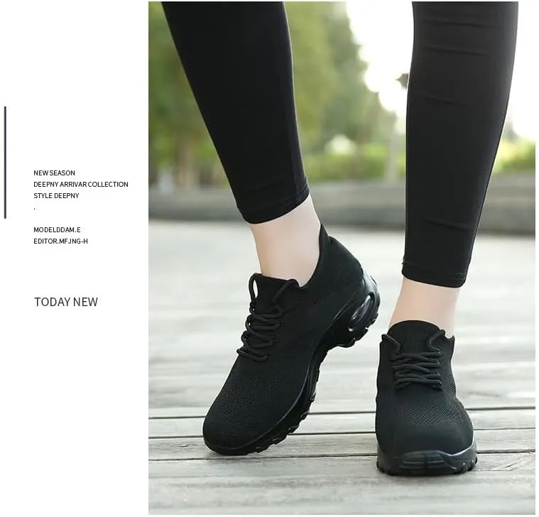 Breathable Chunky Sneakers for Women - Lace Up Air Cushion Shoes for Casual and Hiking