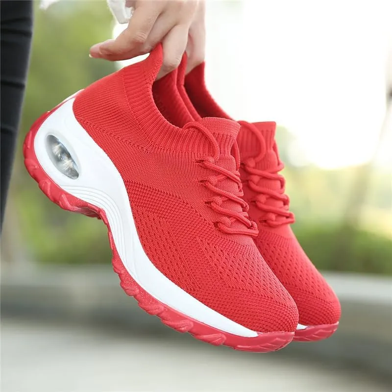 Breathable Chunky Sneakers for Women - Lace Up Air Cushion Shoes for Casual and Hiking