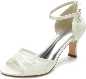 Bridal Shoes Lace Wedding Sandals for Women mid Heels Stiletto Heeled Pumps Peep Toe Formal Evening Prom Party Dress Shoes