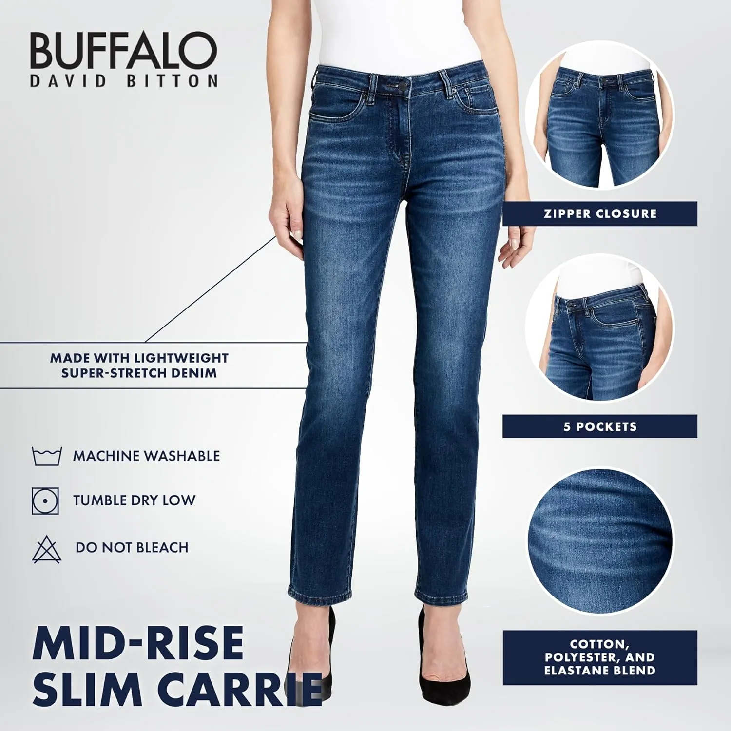 Buffalo David Bitton Women's Carrie Mid Rise Slim Jeans