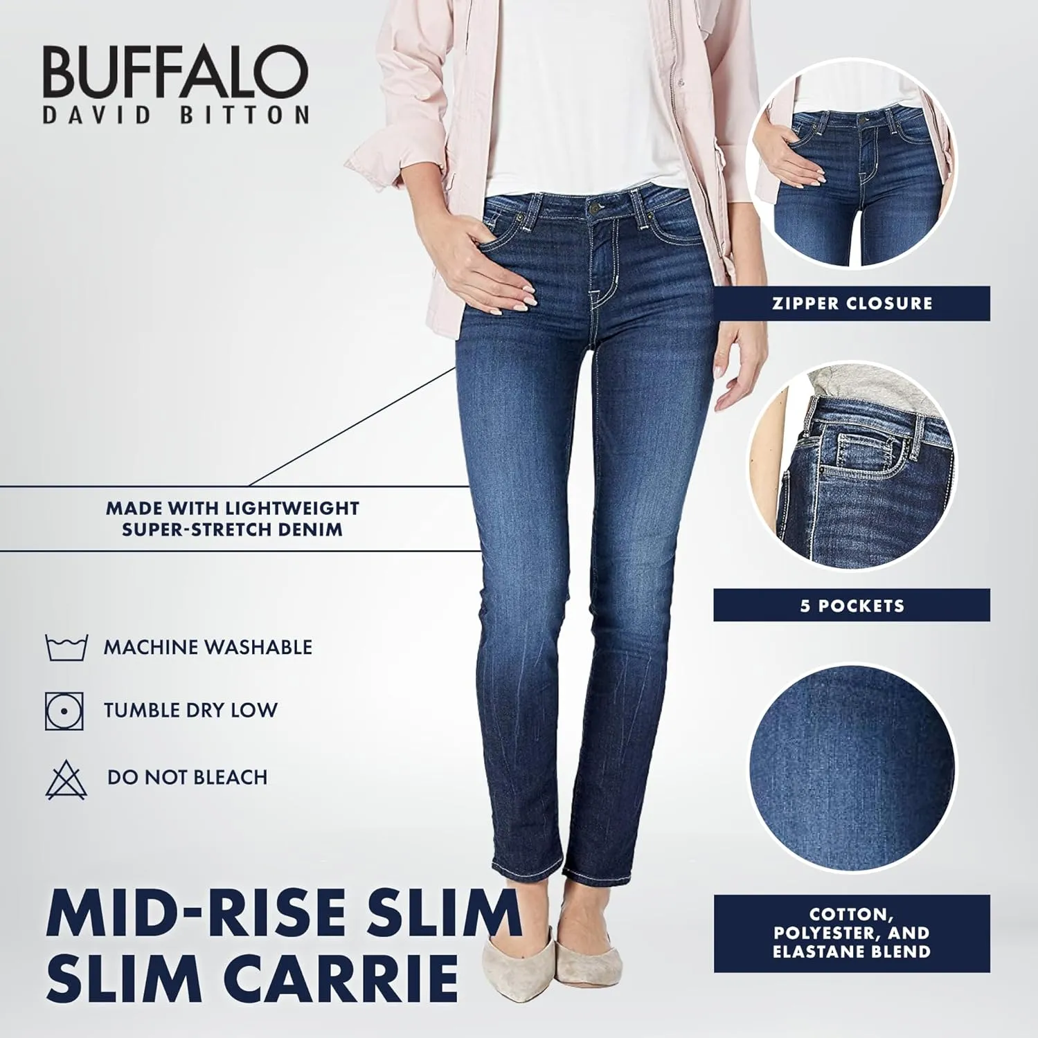 Buffalo David Bitton Women's Carrie Mid Rise Slim Jeans