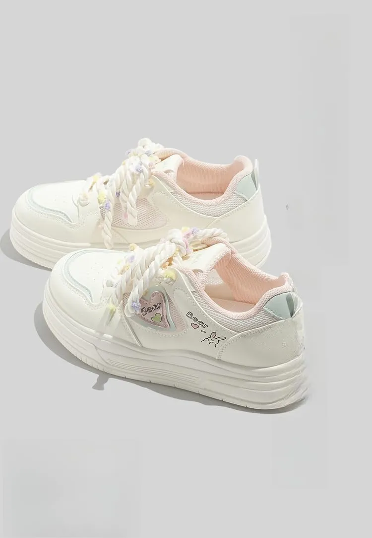 Bunny Love Chunky Sneakers for Women & Girls - Retro Y2K Platform Mesh Cute Shoes with Thick Laces, Perfect for Campus Life, Beach Travel & Kawaii Streetwear, Breathable Minimalist, Birthday Gifts