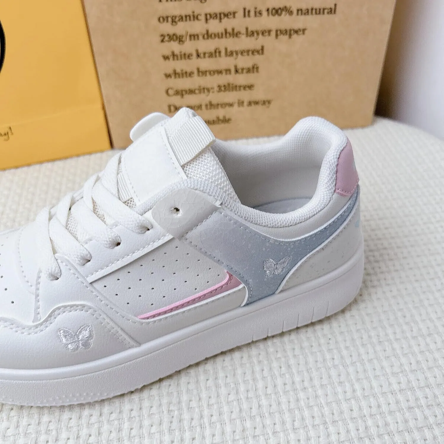 Butterfly Embroidered Low-Top Chunky Sneakers for Women & Girls - Retro Y2K Cute Shoes with Breathable Cushioning, Perfect for Beach Travel & Back to School, Comfy Streetwear, Trendy Minimalist