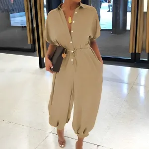 Button lace belt jumpsuit