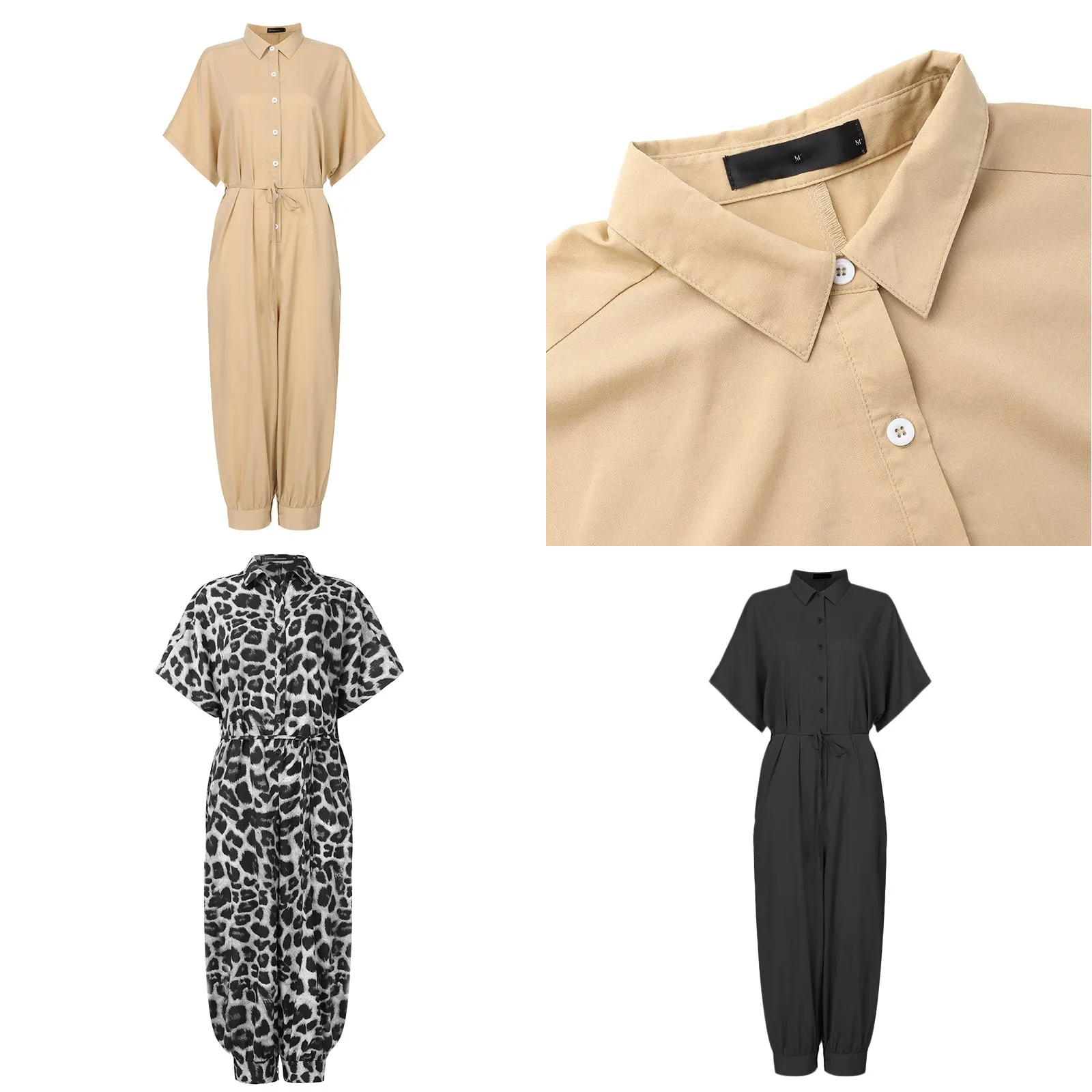 Button lace belt jumpsuit