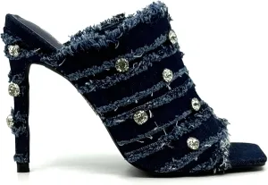 Cape Robbin Women Denim Heels Sandals Square Toe Stiletto High Heels Slip on Sandals