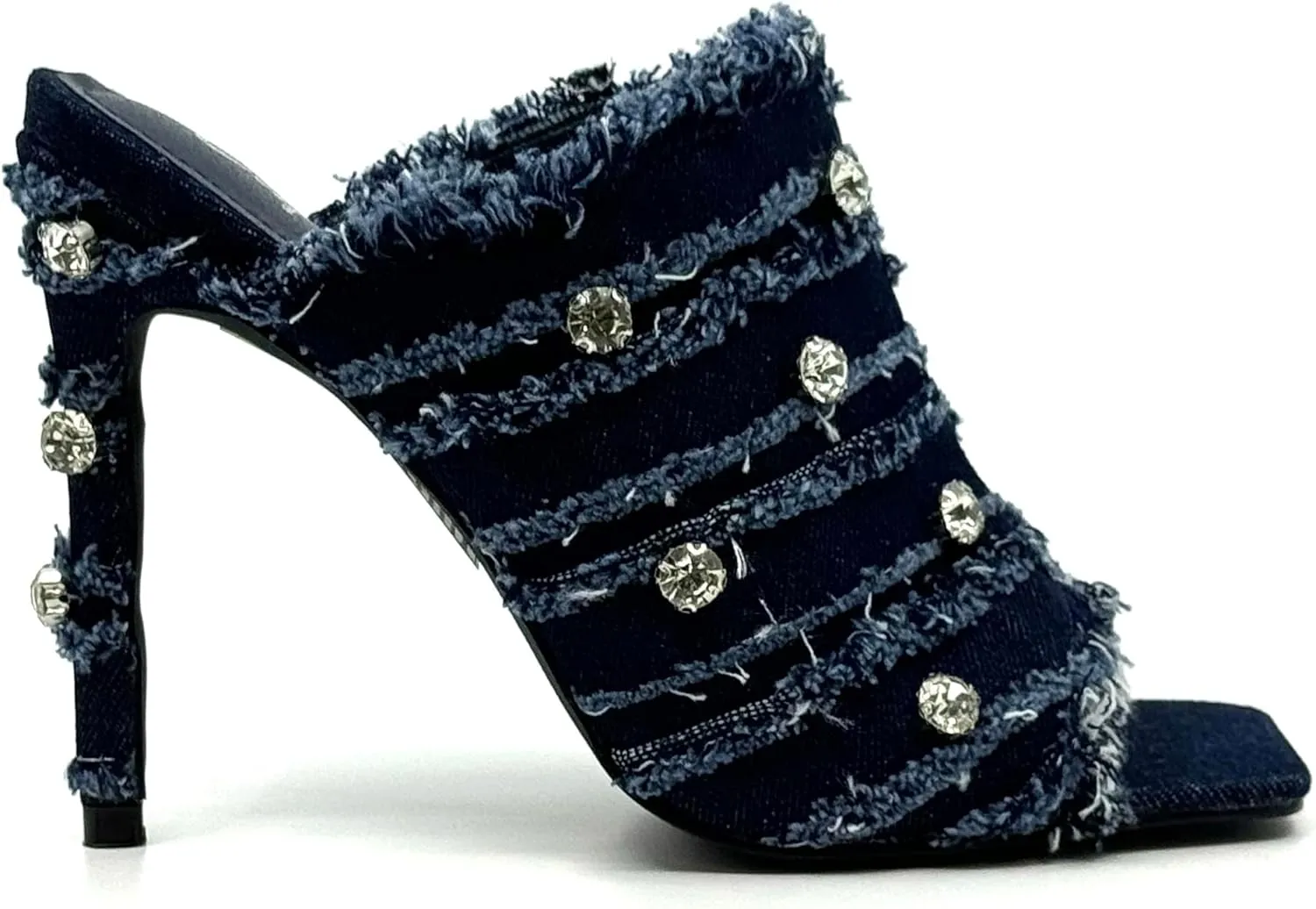 Cape Robbin Women Denim Heels Sandals Square Toe Stiletto High Heels Slip on Sandals