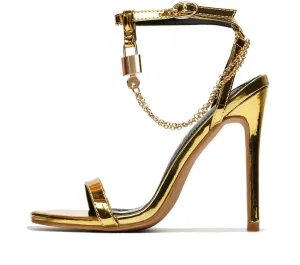 Cape Robbin Women's Mabelle Ankle Strap Chain Detail Stiletto Heel Sandal