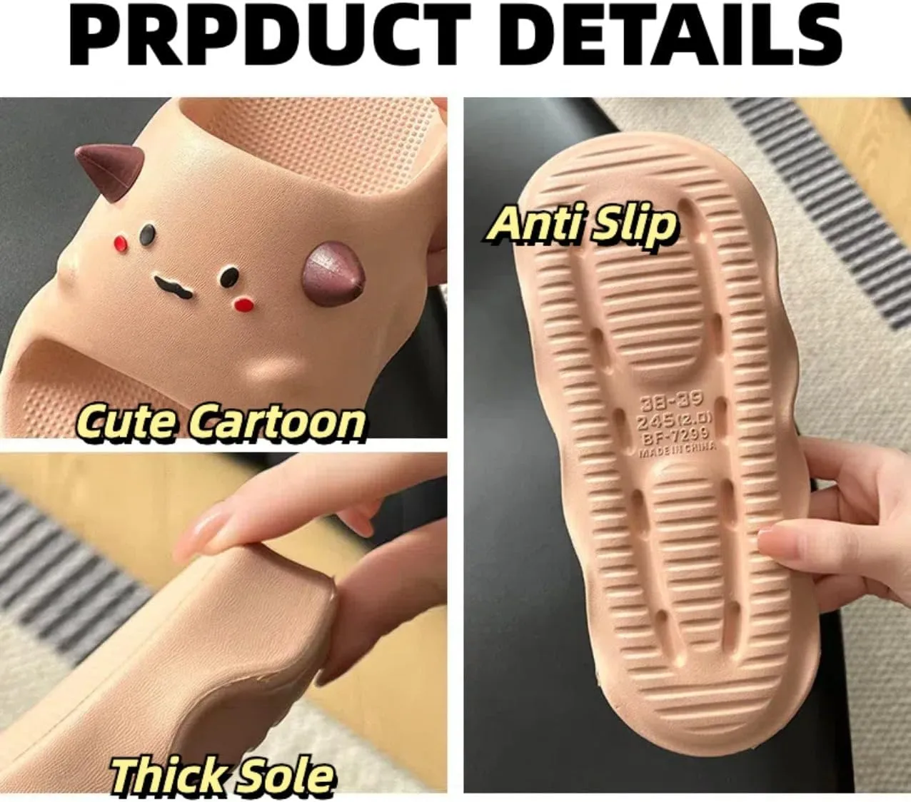 Cartoon Slippers Soft Sole Bathroom Indoor Outdoor Cute Animal Slides Kawaii Preppy Style for Women Girl Men