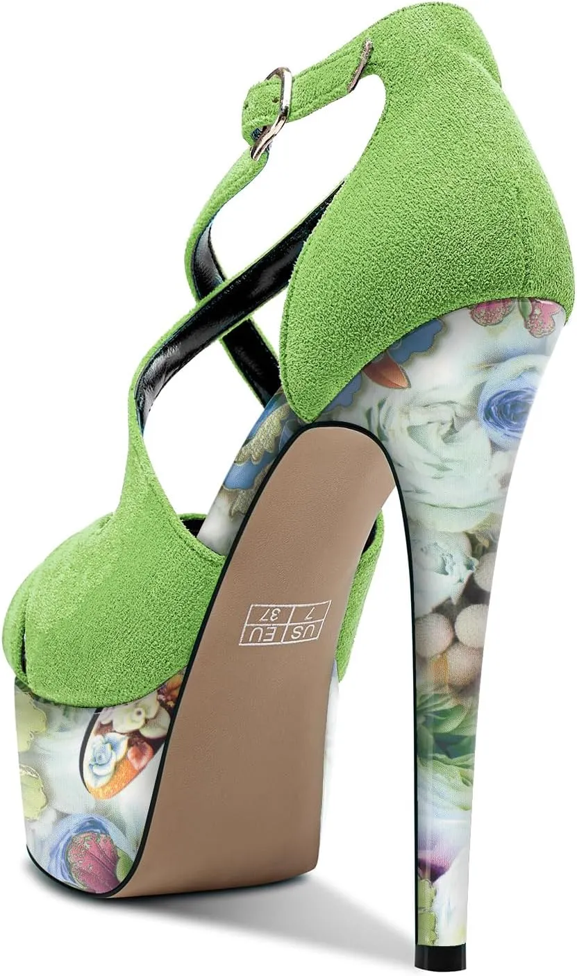 Castamere Peep Open Toe Platform High Stiletto Heel Patchwork Cross-Strap Two-Piece Sandals Sexy Dress 5.9 Inches Heels