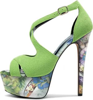 Castamere Peep Open Toe Platform High Stiletto Heel Patchwork Cross-Strap Two-Piece Sandals Sexy Dress 5.9 Inches Heels