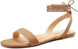 Castamere Womens Low Heel Open Toe Ankle Strap Lace-up Flats Shoes Sandals Casual Basic Classic Denim Summer 0.4 Inches Heels