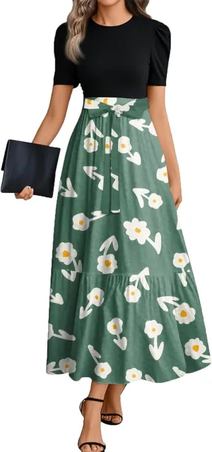 Casual Dresses for Women 2025, Elegant Bow Detail Beach Boho High Waisted Flower Print Womens Sundresses