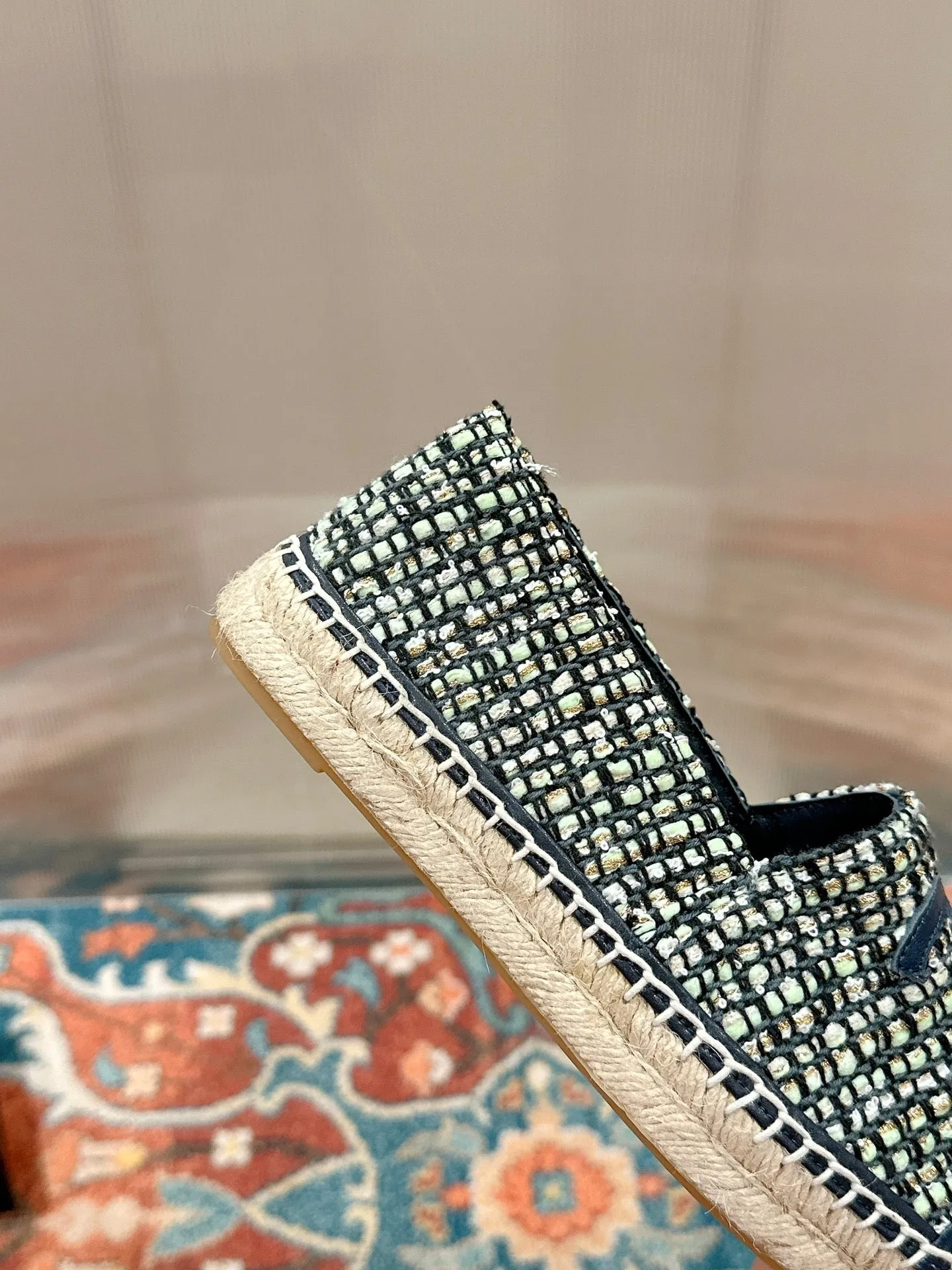 cc espadrilles dark blue blended fabric calfskin